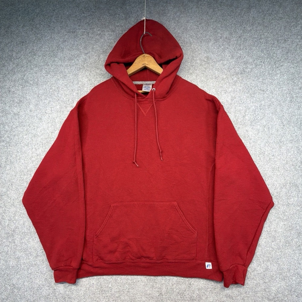 Vintage Russell Athletic Blank Hoodie Sweatshirt Red Large Y2K
